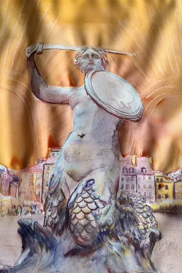 The watercolor Warsaw Syrenka with the hussar wings and Bitcoin shield