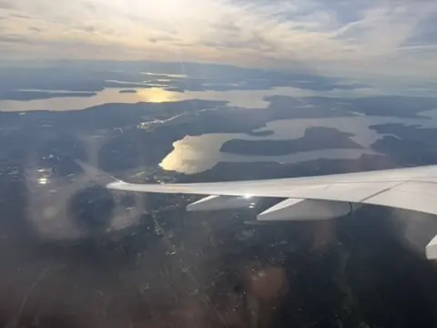 A view north over Puget Sound from the plane