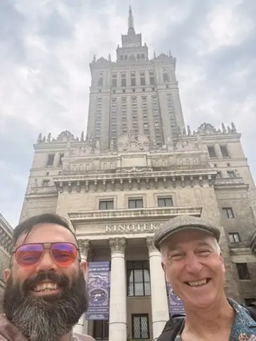TJ and Gavin outside the Palace of Culture and Science