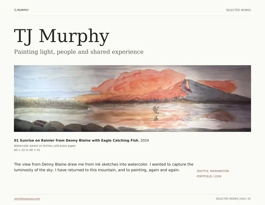 TJ Murphy’s portfolio cover featuring Sunrise on Rainier with Eagle
