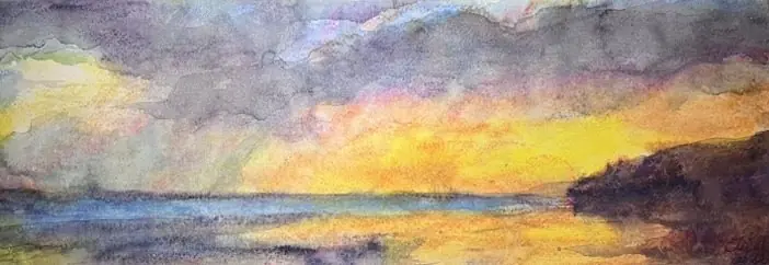 Sunset in El Tunco, El Salvador — Watercolor pastel, 2024, by TJ Murphy