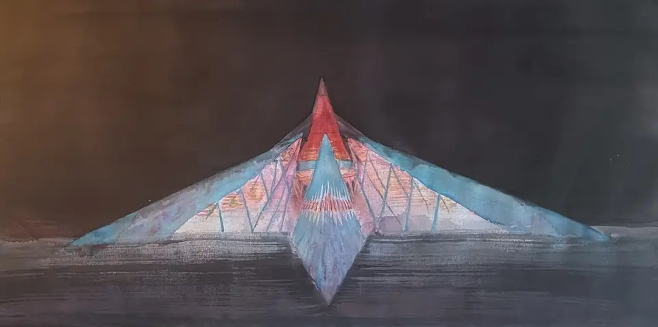 Burning Man Temple 2022: Blue — Watercolor pastel, 2022, by TJ Murphy