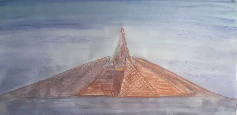 Burning Man Temple 2022: Daytime — Watercolor pastel, 2022, by TJ Murphy