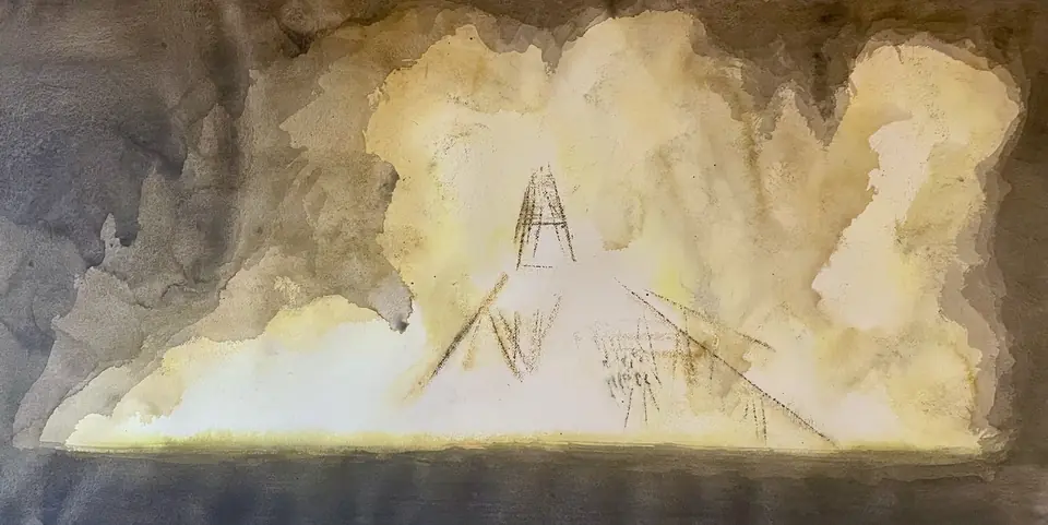 Burning Man Temple 2022: Flame — Watercolor pastel, 2022, by TJ Murphy