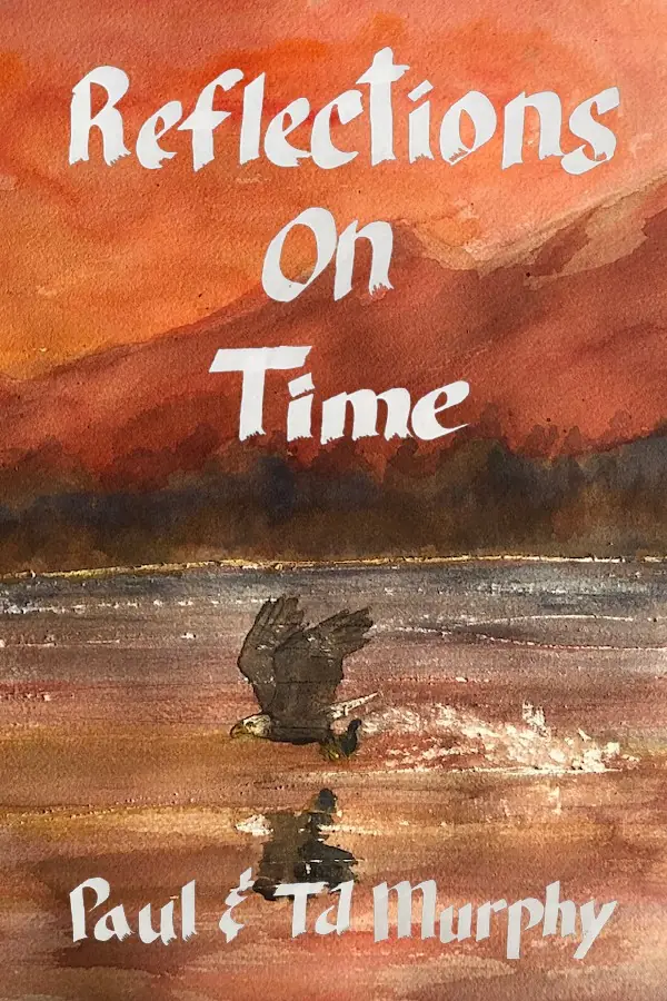 Reflections on Time book cover: a bird over water beneath an orange sky