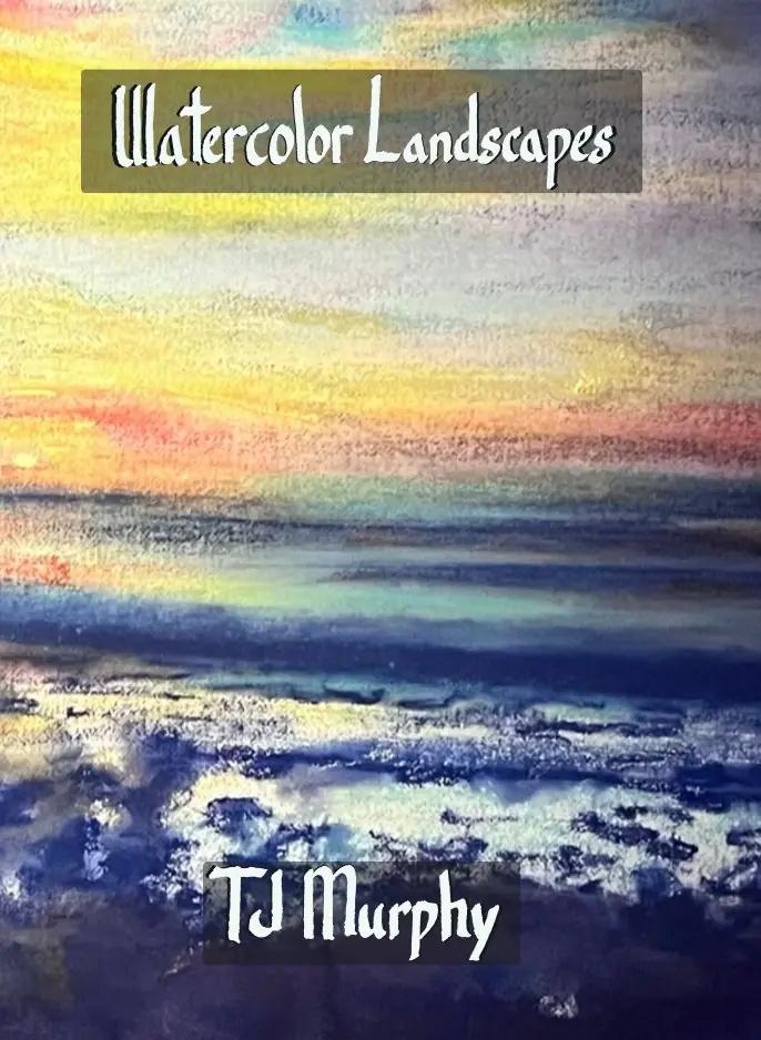 Watercolor Landscapes by TJ Murphy: a luminous yellow sky over blue and violet water.