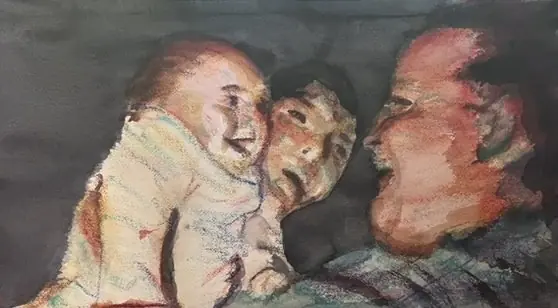 Myself, my mother Ruth, my grandpa Howard — Watercolor pastel, 2024, by TJ Murphy