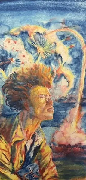 The Bounty of Satoshi: Wonder — Watercolor pastel, 2024, by TJ Murphy
