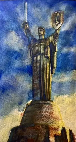 The Mother of Kiev — Watercolor pastel, 2023, by TJ Murphy