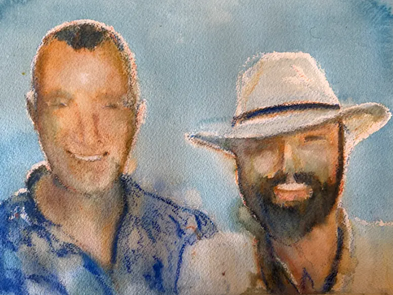 Gavin and I in Cape Town — a painted portrait of Gavin Robertson and TJ Murphy