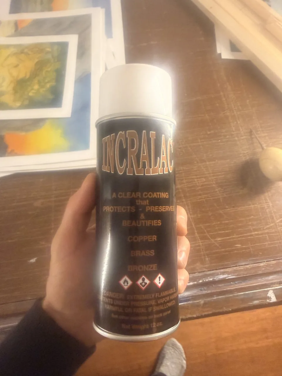 Can of Incralac clear coating for copper, brass and bronze