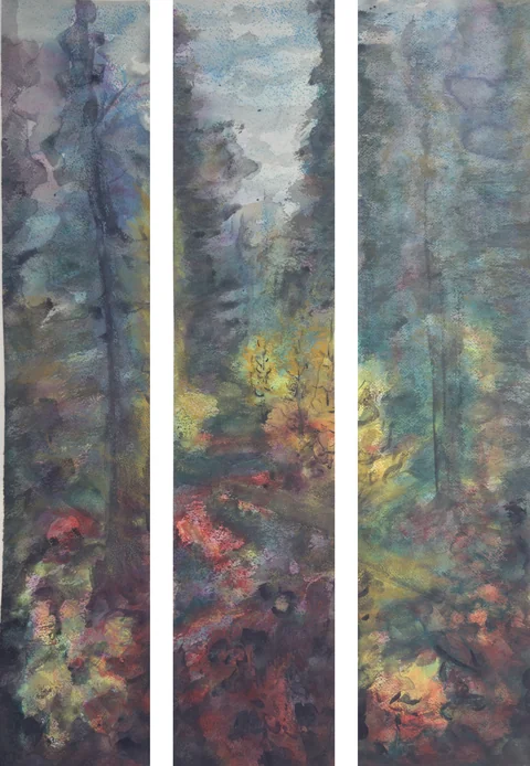 3 paintings by TJ Murphy shown together: TJ Forest 303, TJ Forest 302, TJ Forest 304