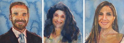 3 paintings by TJ Murphy shown together: TJ Pierre Rochard 359, TJ Morgen Rochard 358, TJ Aixa Martinez 347