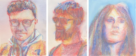 3 paintings by TJ Murphy shown together: TJ Eric Yakes 330, TJ Peter Todd 331, TJ Desiree Dickerson 332