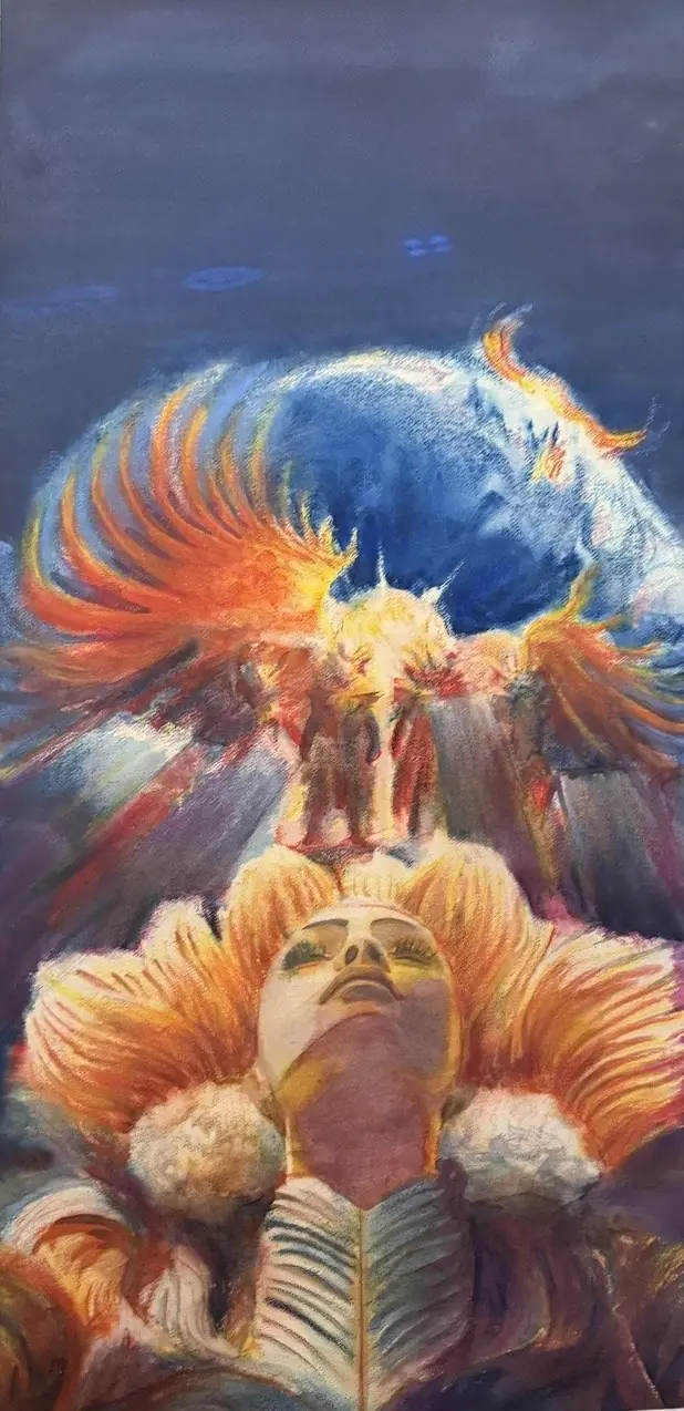 The Bounty of Satoshi: Achievement — Watercolor pastel, 2024, by TJ Murphy