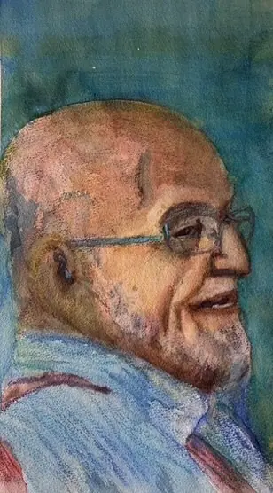 Grandpa Howard — Watercolor pastel, 2024, by TJ Murphy