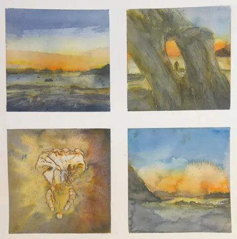 4 paintings by TJ Murphy from Strawberry Point, photographed together