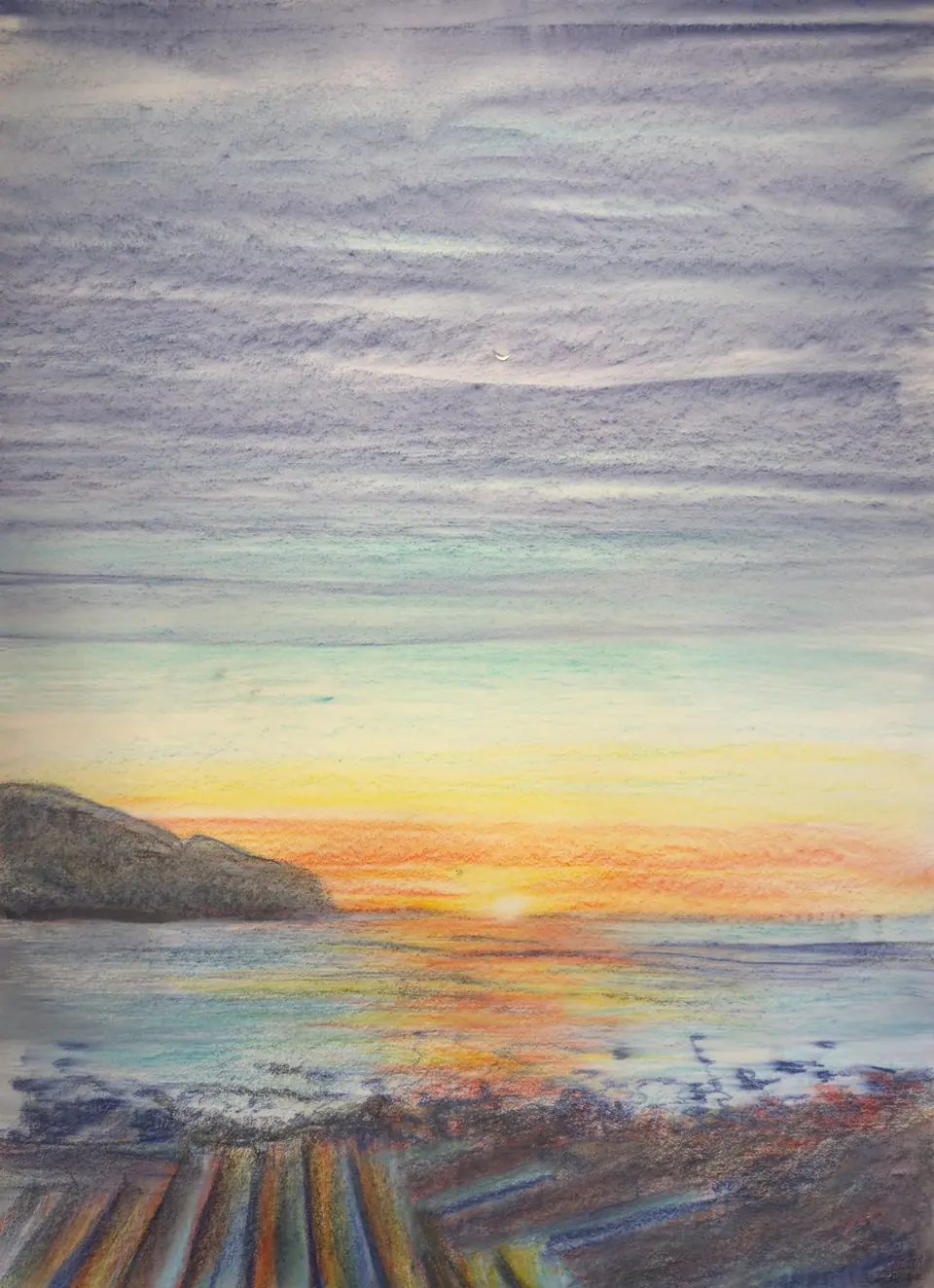 Sunrise in El Zonte (Large) — Watercolor pastel, by TJ Murphy