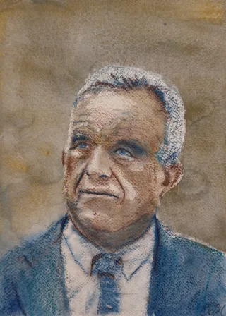 A gray-haired man in a suit looking to the side