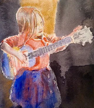 Girl Tuning Guitar by TJ Murphy